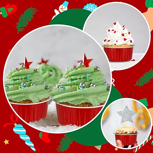 Miniatura 7 de Juego de 200 moldes de 4.2 fl oz para muffins con tapas y cucharas, 100 moldes reutilizables de papel de aluminio de 5 onzas, 100 piezas de mini