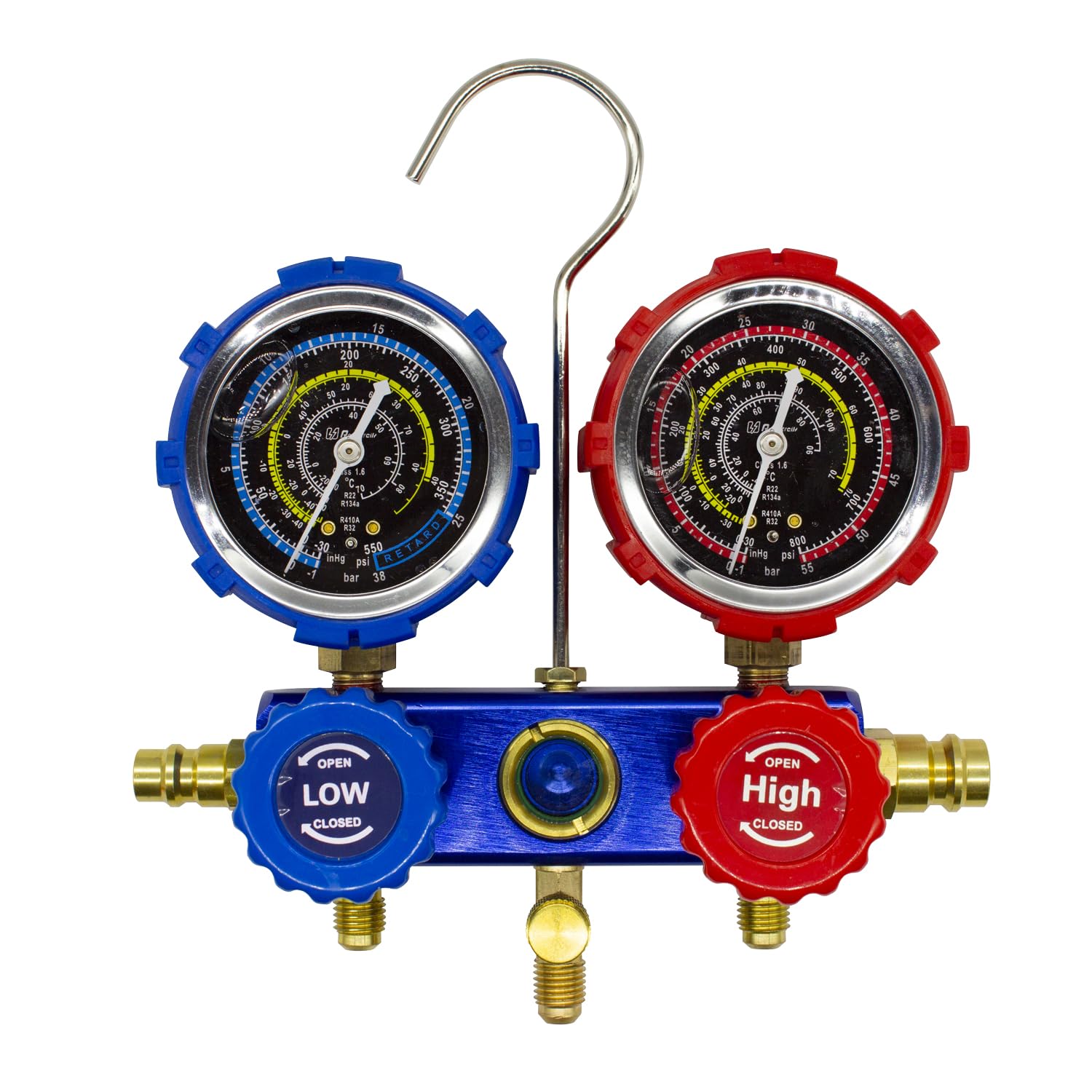 Manometro con Glicerina Maletin Set Manometros para Aire Acondicionado con Glicerina para Precision Gas Refrigerante R32, R410, R134 Manometro para Recarga de Gas Refrigerante Antivibraciones