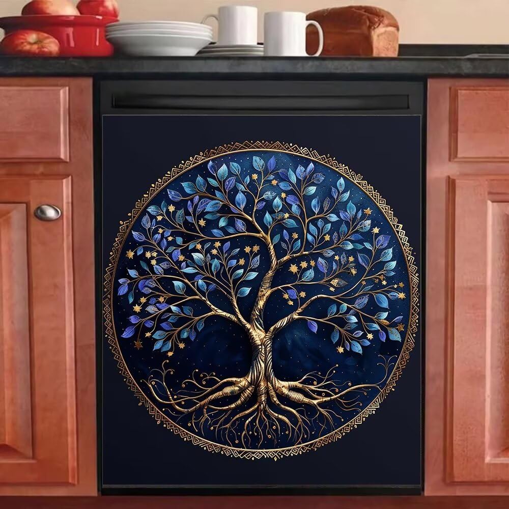 Colorful Tree of Life Dishwasher Magnet Cover Front Door Kitchen Decor Tree Magnetic Refrigerator Front Cover Decal Box Dishwasher Magnetic Decal 23x26 Inch Magnetic