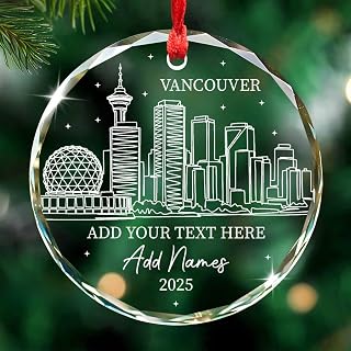 Custom Vancouver City Glass Ornament Xmas, Vancouver Skyline Ornament Christmas 2025, Holiday Keepsake Gift for Traveler Family BFF, Personalized Name Canada Cityscape Christmas Tree Ornaments