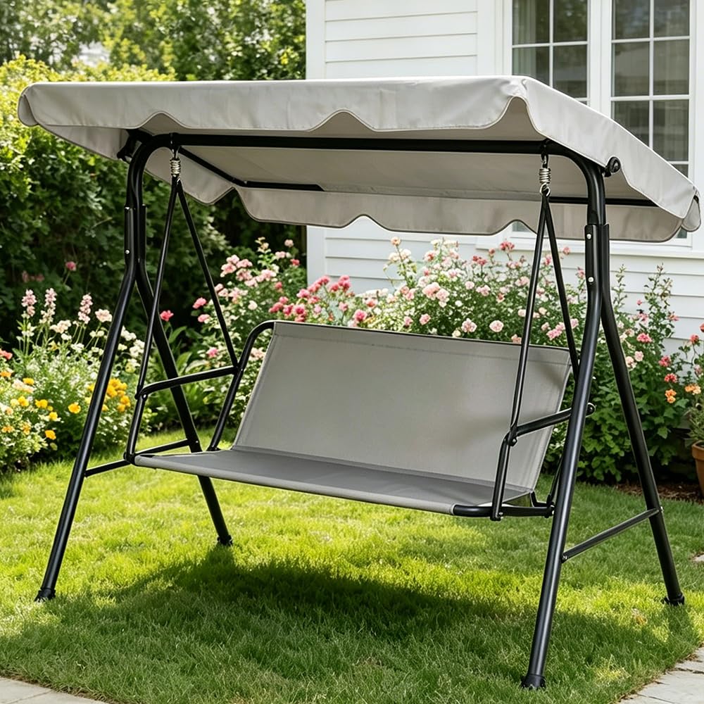 Ersatz-Schaukelsitzbezug, Hollywoodschaukel Sitzbezug 600D Oxford Gewebe Wasserdicht Reißfest Ersatzpolster Gartenstuhl Sitzbezug Passform für 2-3Sitzer (138 * 50 * 50cm,Grau)