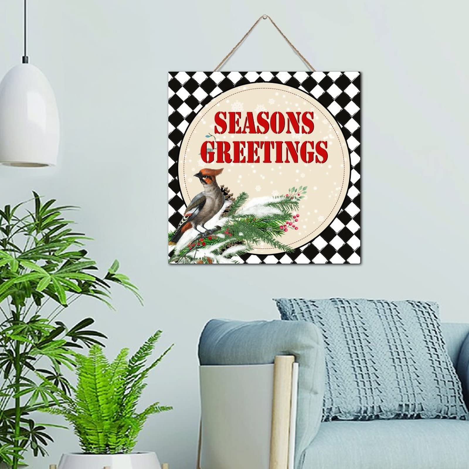 Panneau bois Cardinal Rouge déco Seasons Greetings pour bureau 30cm