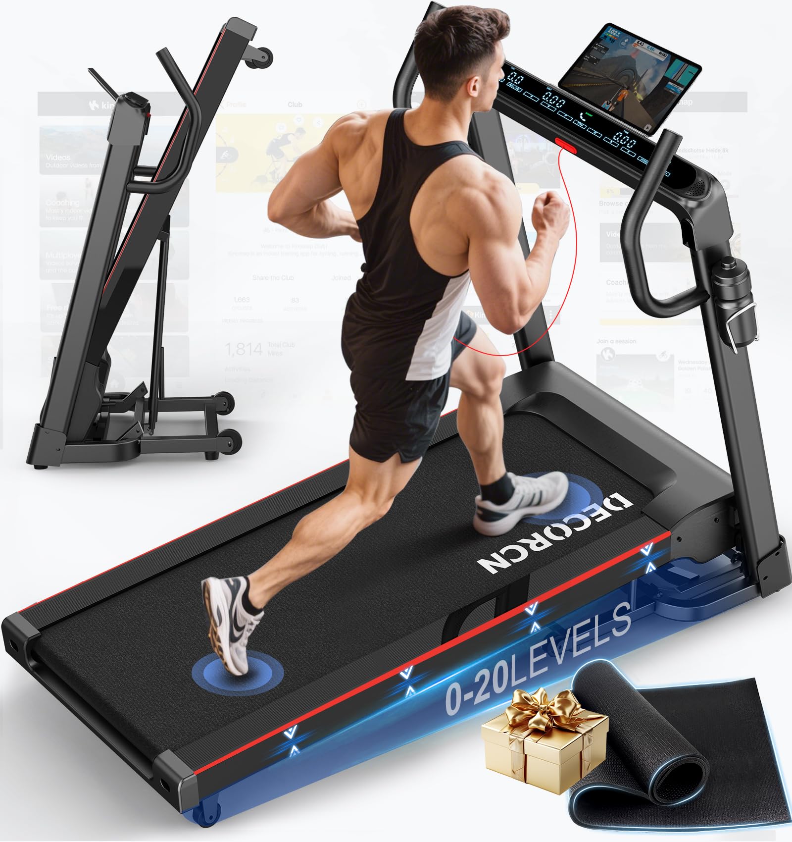 Folding Treadmill for Home, 7HP, 20 Auto Incline, 18km/h, 180KG