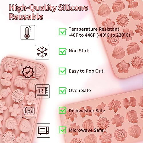Miniatura 5 de Paquete de 2 moldes de silicona para caramelos, margarita rosa tulipán floral chocolate con formas de hojas de flores y lazos para hornear, jabón,