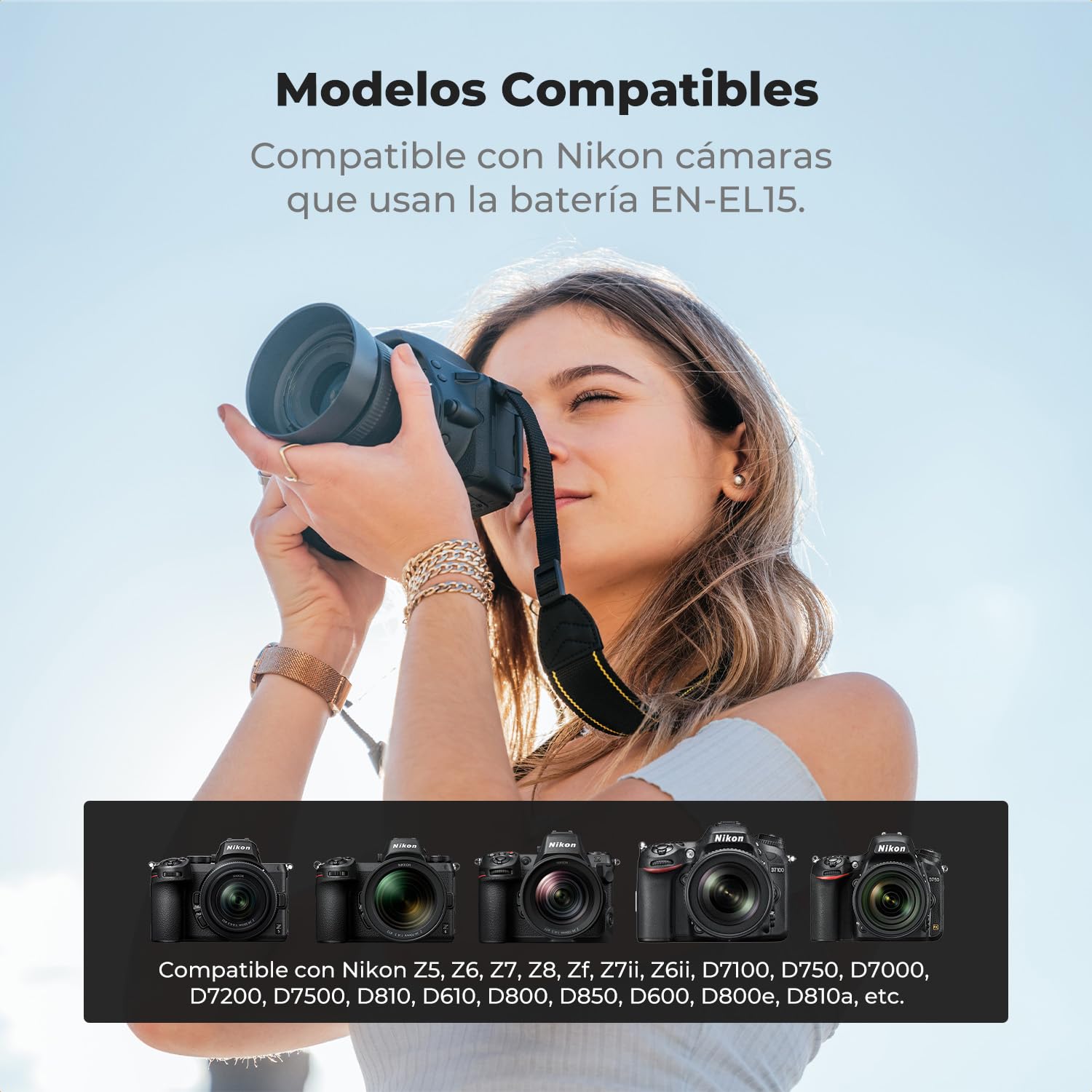 K&F CONCEPT Baterías EN-EL15/15A/15B Compatible con Nikon D7500/D850/D810/D750/D500, Z5/Z6II/Z7II, 2 Baterías 2100mAh, Cargador Dual USB-C/Micro USB