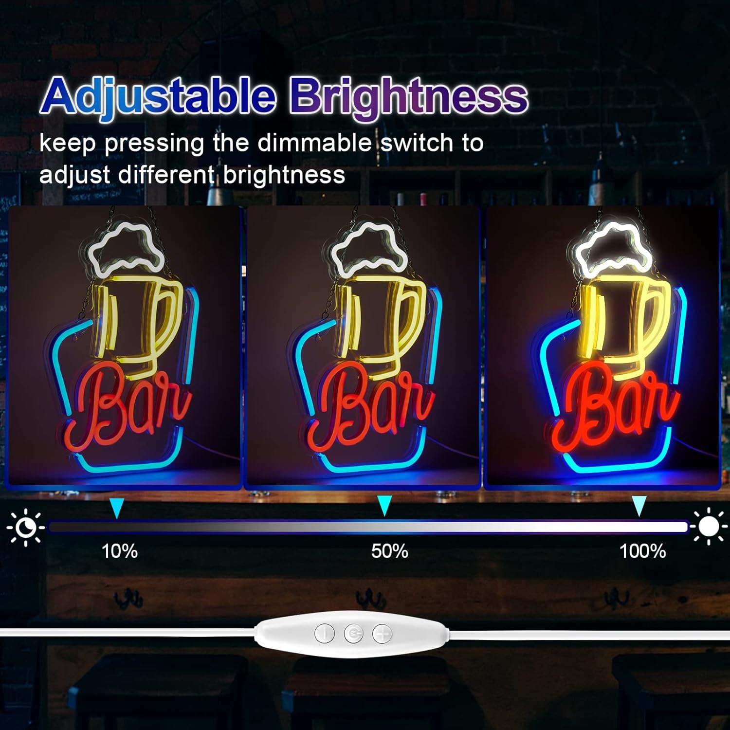 FITNATE Neon Bar Sign, Beer Neon Sign for Wall Decor, Brightness Adjustable LED Neon Light Sign USB Powered Decorative Bar Sign for Home Bar Wall Party Decor - Image 2