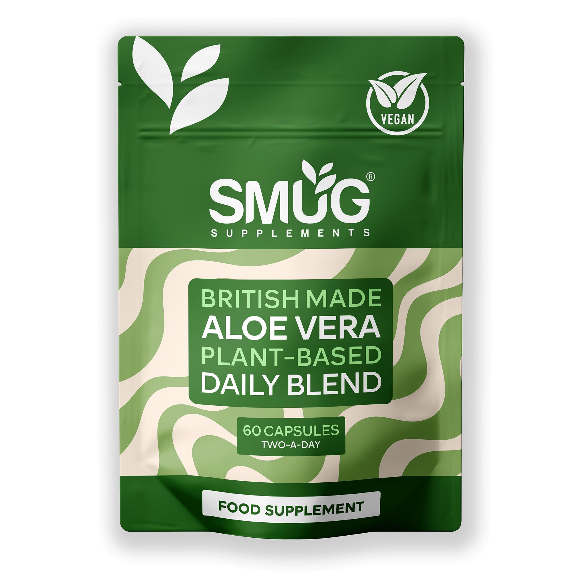 SMUG Supplements Aloe Vera - 60 Capsules - High Strength Natural Herb to Support Colon Cleanse and Detox - Two-a-Day - Equivalent to 12000mg Leaf Juice - Made in Britain