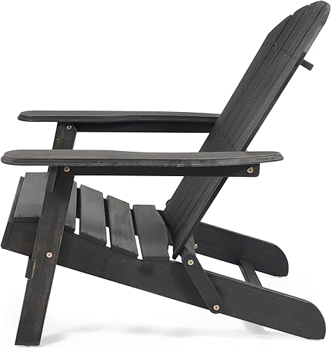 Miniatura 5 de Benjara Libo Outdoor Adirondack Chair, Gray Acacia Wood Frame, Slat Panels