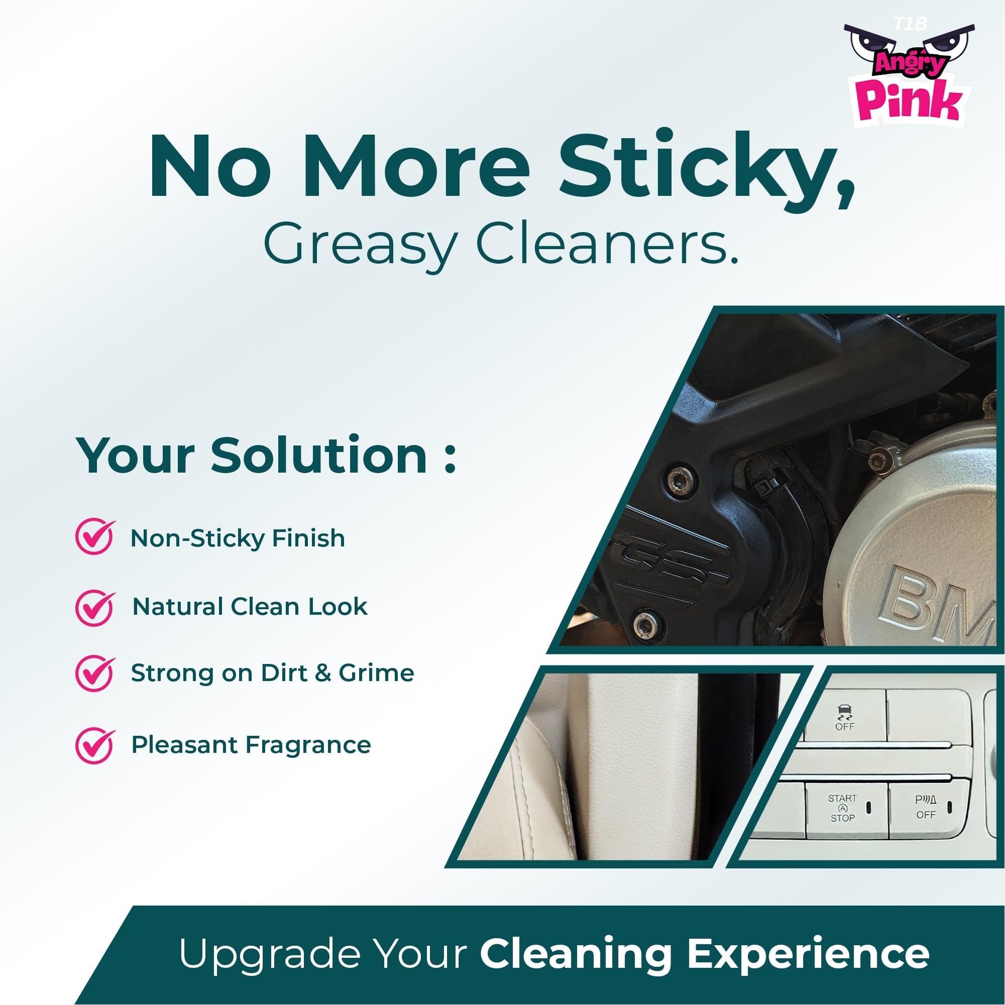 Angry Pink Powerful Car Interior & Bike Cleaner Spray | Enzyme Based Degreaser for Dashboard, Seats, Plastic & Leather | Removes Oil, Dirt & Grease | Multipurpose Auto Interior Cleaning Spray(400ml) 1
