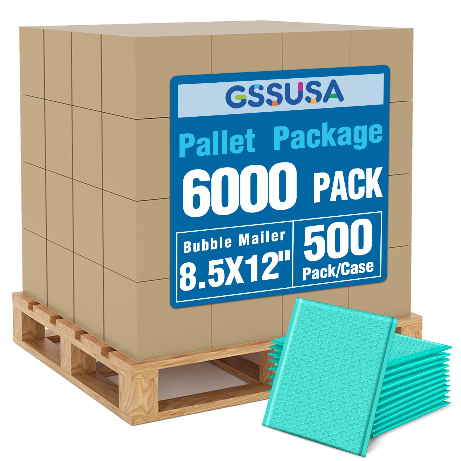 GSSUSA Teal Bubble Mailers 8.5x12 Padded Envelopes 1 Pallet Pack of 6000