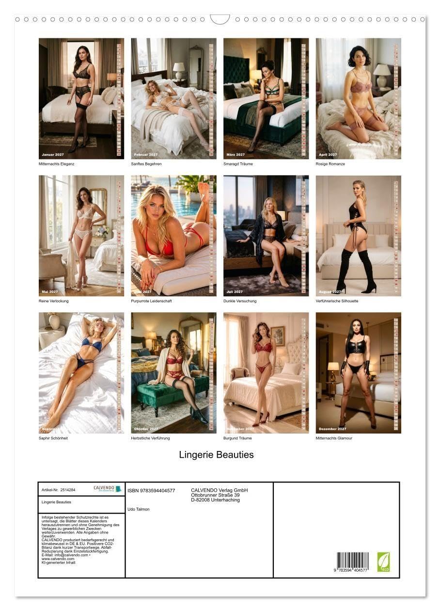 Lingerie Beauties (Wandkalender 2027 DIN A2 hoch), CALVENDO Monatskalender: Elegante Dessous, stilvolle Inszenierungen und faszinierende Schönheit (CALVENDO Erotik)