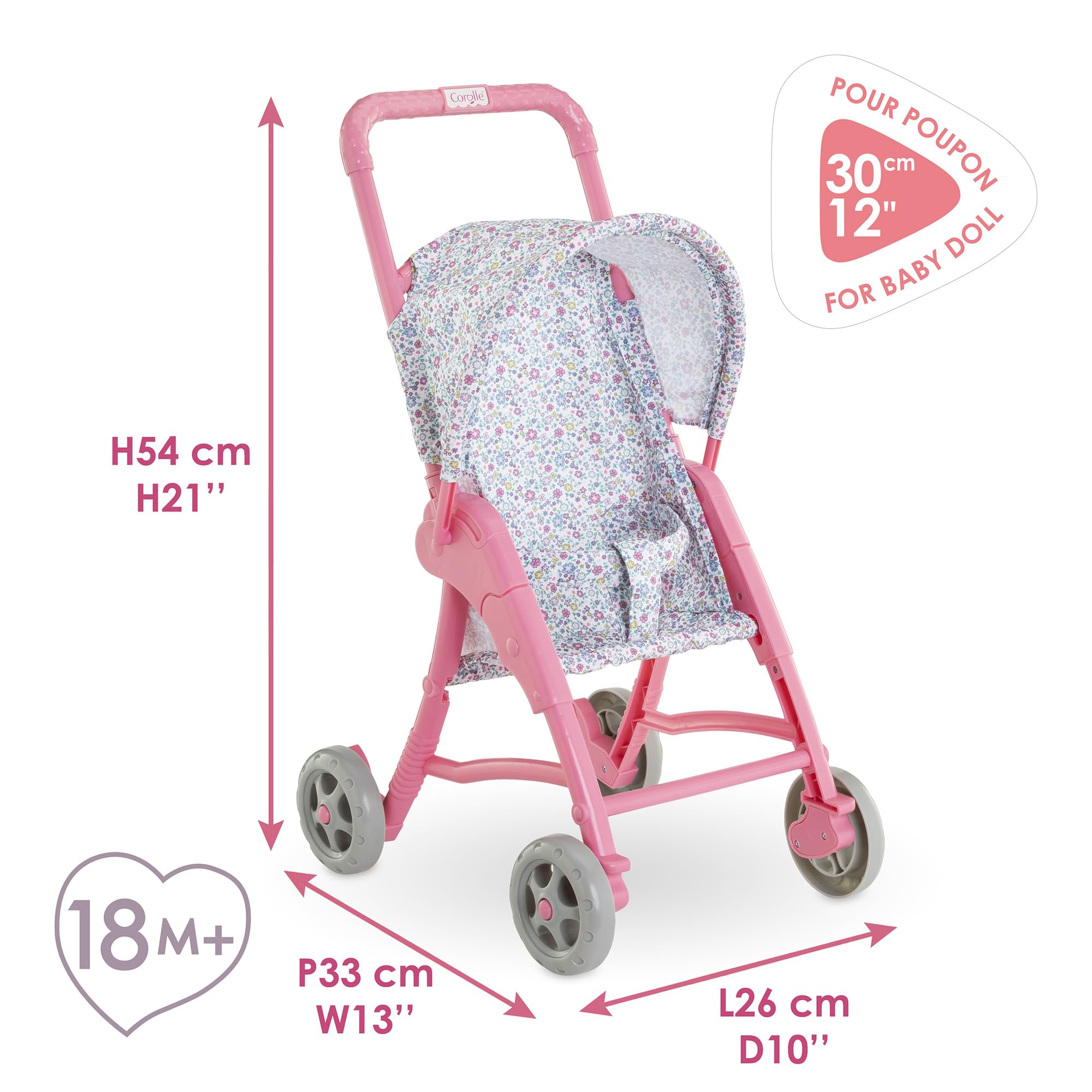 Corolle - 9000111180 Floral Pushchair Accessory for 30 cm Dolls from 18 Months, Pink, 13x10x21 in - Image 2