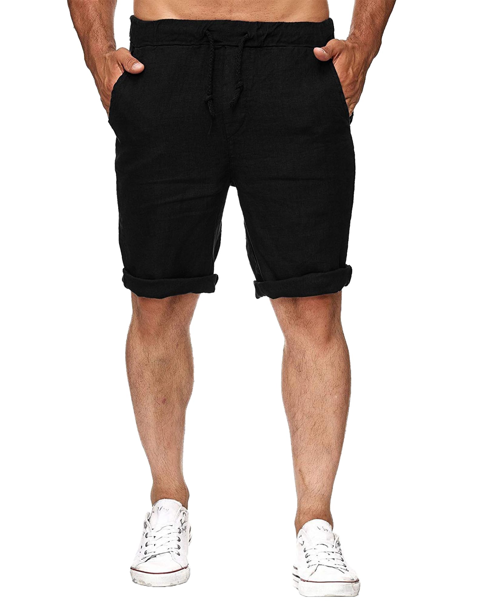 NANAMEEI Sommerhose Herren Kurze Hosen Leicht Sommer Leinenshorts Elastische Taille