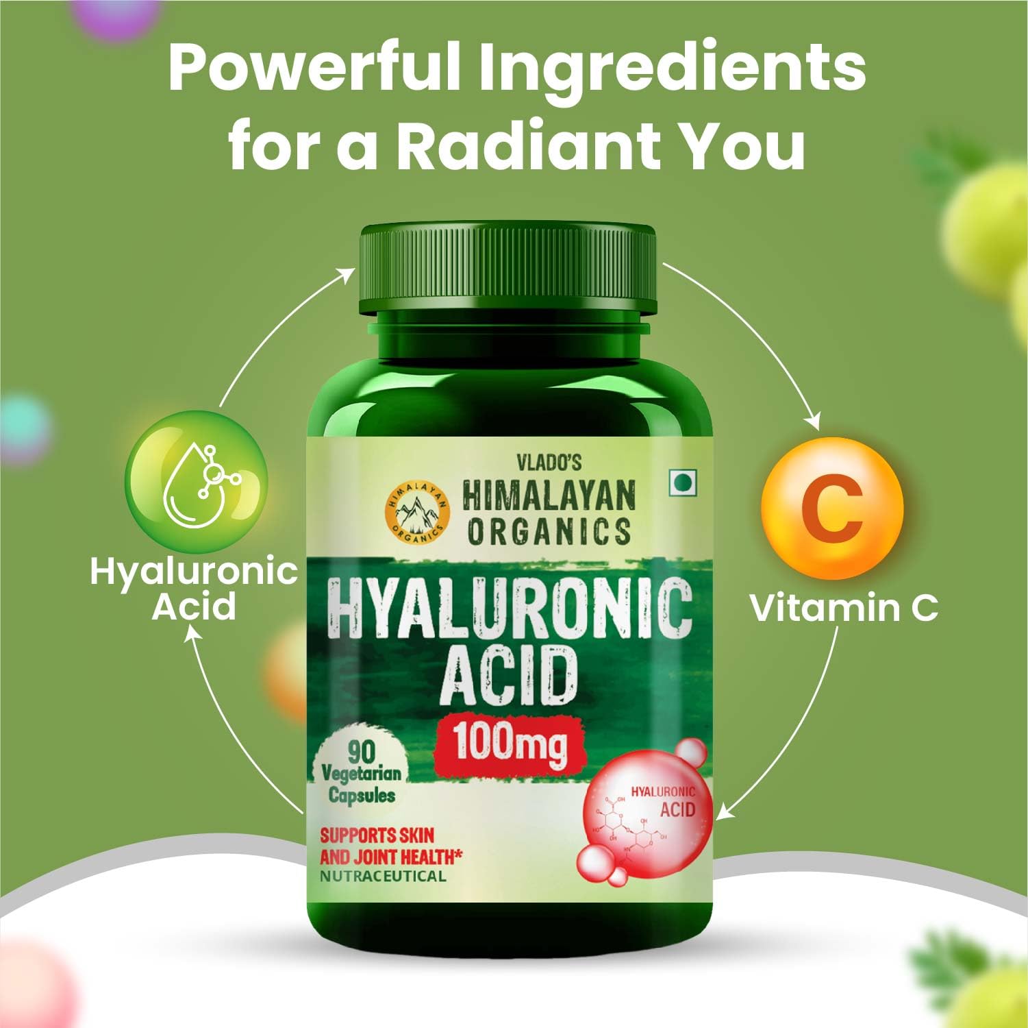 Vlado’s Himalayan Organics Hyaluronic Acid 100mg Supplement - 90 Veg Capsules| Supports Skin Hydration & Collagen Production | Joint Mobility & Immune Function | Highly Bioavailable Form | Promote Youthful Glowing Skin | Hyaluronic Capsules for Men And Women 3