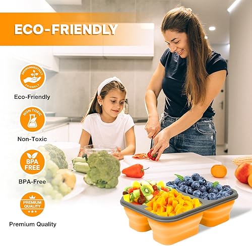 Miniatura 2 de Minmallife Contenedores plegables de almacenamiento de alimentos con tapas, recipientes de silicona Bento para preparación de comidas, recipientes