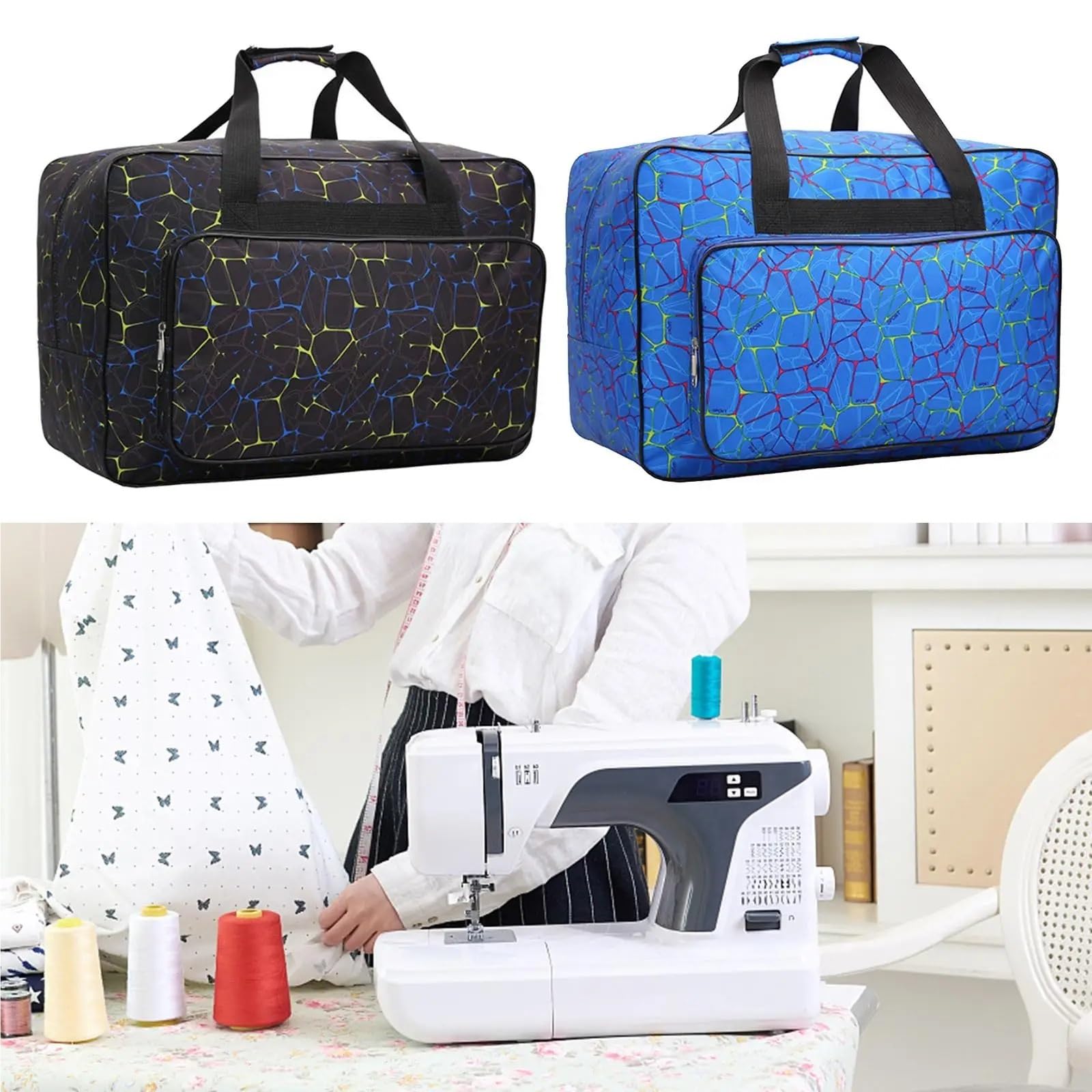 Bolsa para Máquina De Coser Bolsa de Transporte for máquina de Coser de Viaje, Estuche de Transporte, Bolso Ligero, Funda for Herramientas, Bolsillos de Mano(Black)