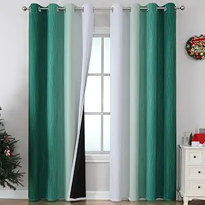 Estelar Textiler Green and Greyish White Gradient Blackout Curtains 102 Inches Long for Bedroom, Thermal Insulated Full Room Darkening Ombre Gray Grommet Drapes for Living Room, 52Wx102L, 2 Panels