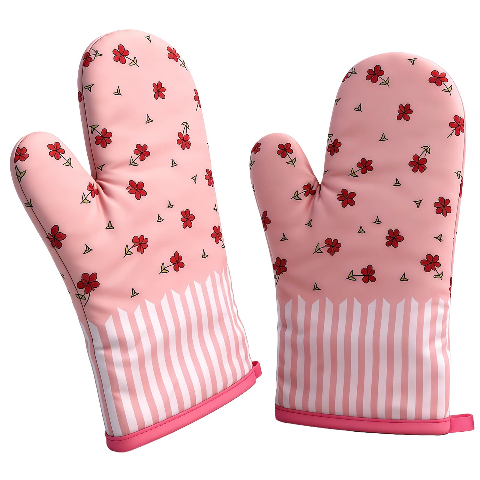 2Pcs Pink Oven Gloves Heat Resistant, Oven Mitts Pink Kitchen Accessories