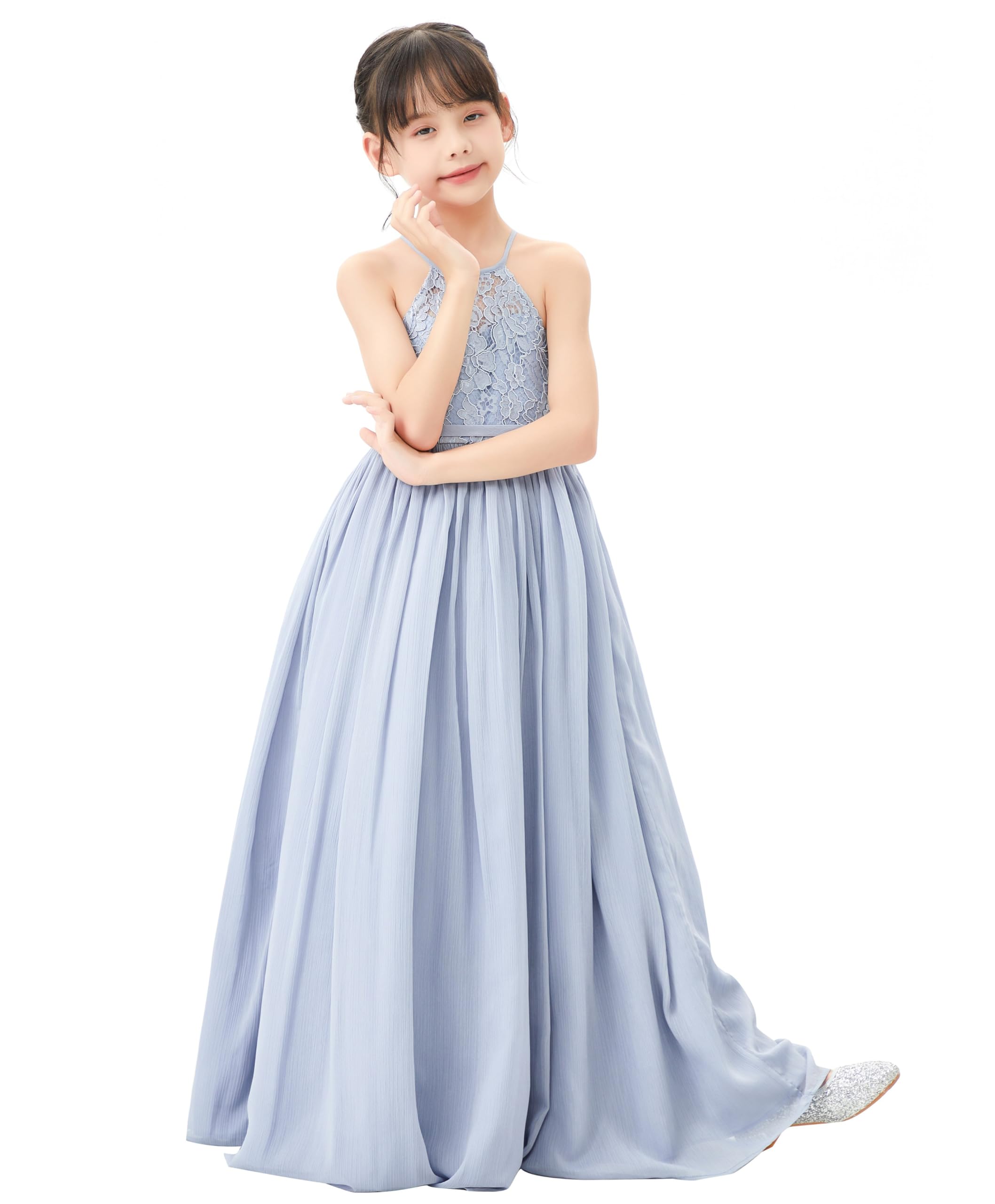 Lace Keyhole Back Flower Girl Dress for Church Holy Baptism Gown Toddlers HLB 8