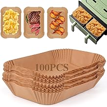 VFANDV Baking Paper for Hot Air Fryer, Pack of 100, 22 x 14 cm Baking Paper for Hot Air Fryer with Double Chamber, Compatible with Ninja AF300EU, AF400EU, AF400EUCP and Other Dual Zone Hot Air Fryer