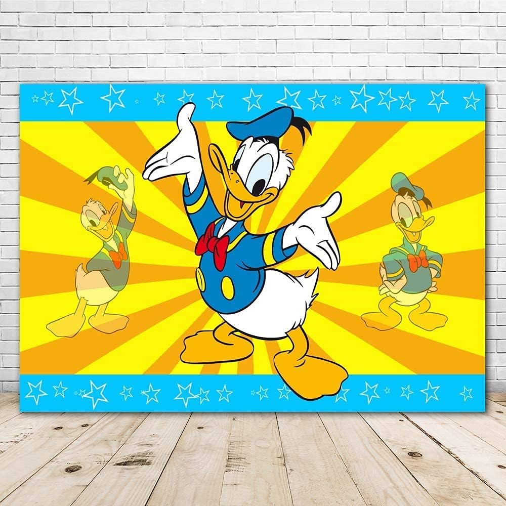 Funny Birthday Theme Donald Duck Party Decorations 7x5ft Vinyl Blue Yellow Duck Baby Shower Background for Boy Happy Birthday Donald Duck Backdrops for Kids Wall Decorations