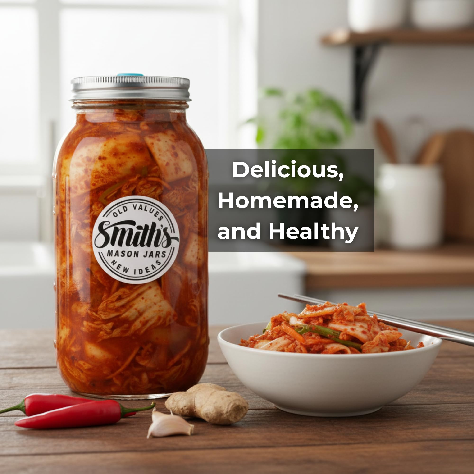 Smiths Mason Jars 2-pak fermentacyjnych słoików z przezroczystego szkła o pojemności 1 litra z pokrywkami, obciążnikami i dodatkowymi pokrywkami - idealne do przechowywania owsa, kimchi, pikli