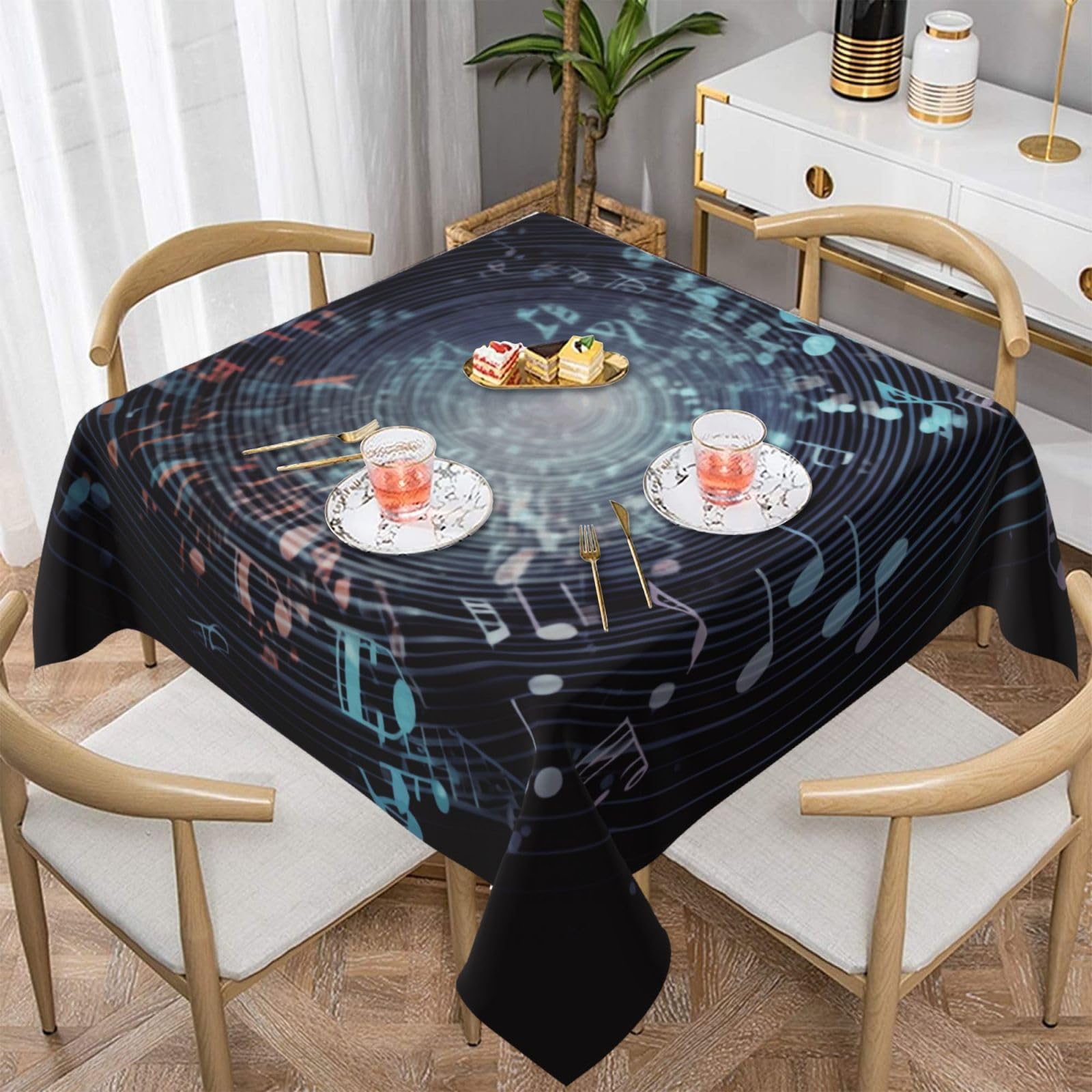 WPKJU Music Notes Printed Square Tablecloth 54x54 inch Water Resistant Table Cover Washable Rectangle Table Cloth for Dining Tables