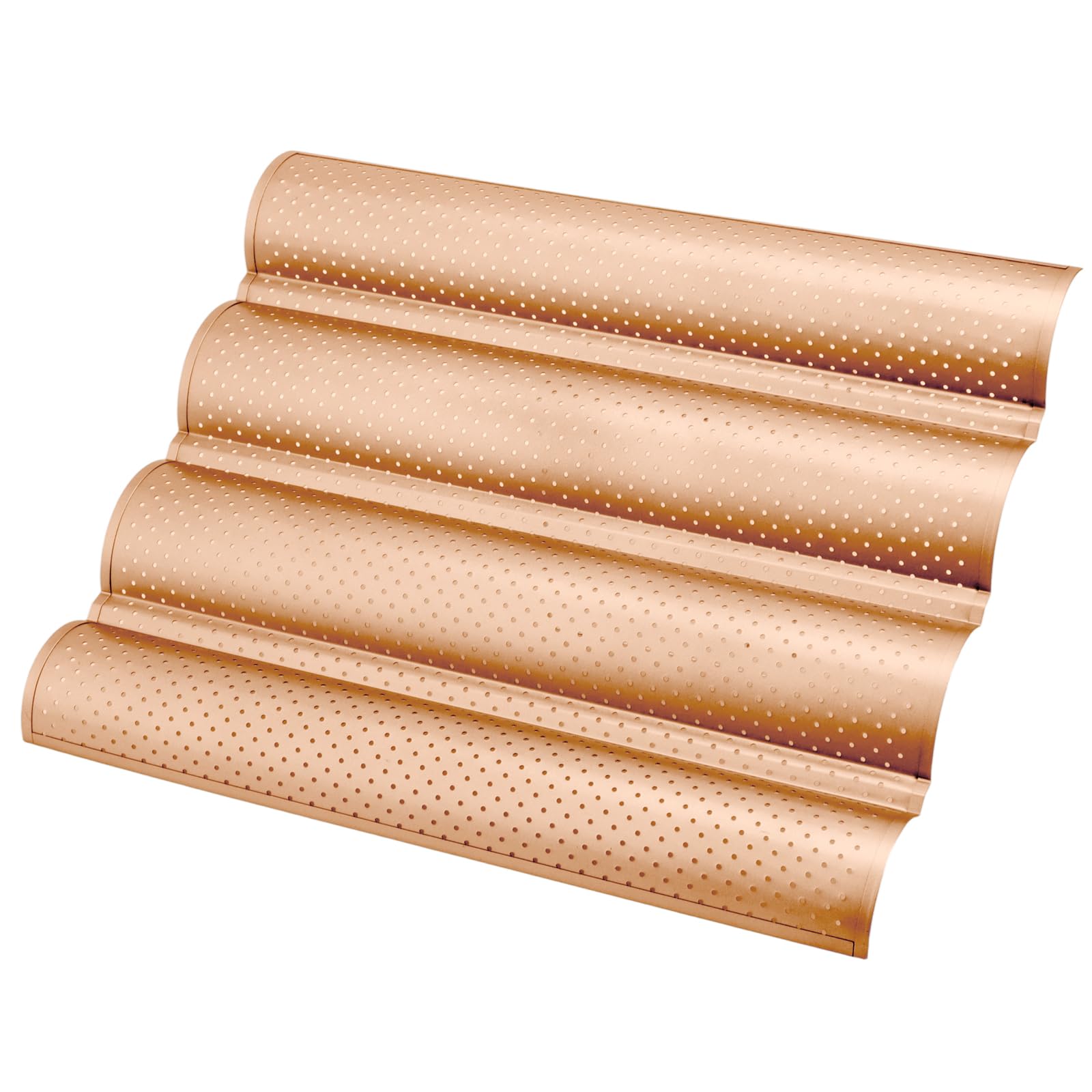 Lot de 3 plaques de cuisson pour 4 baguettes - Moule à baguette en acier au carbone perforé - 38 x 33 cm - Revêtement antiadhésif rose - Pour four et pâtisserie