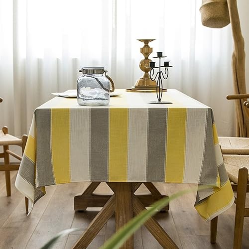 Dining Table Cloths, 53 x 95 inch, Rectangle, Yellow, Polyester Stripe Table Covers