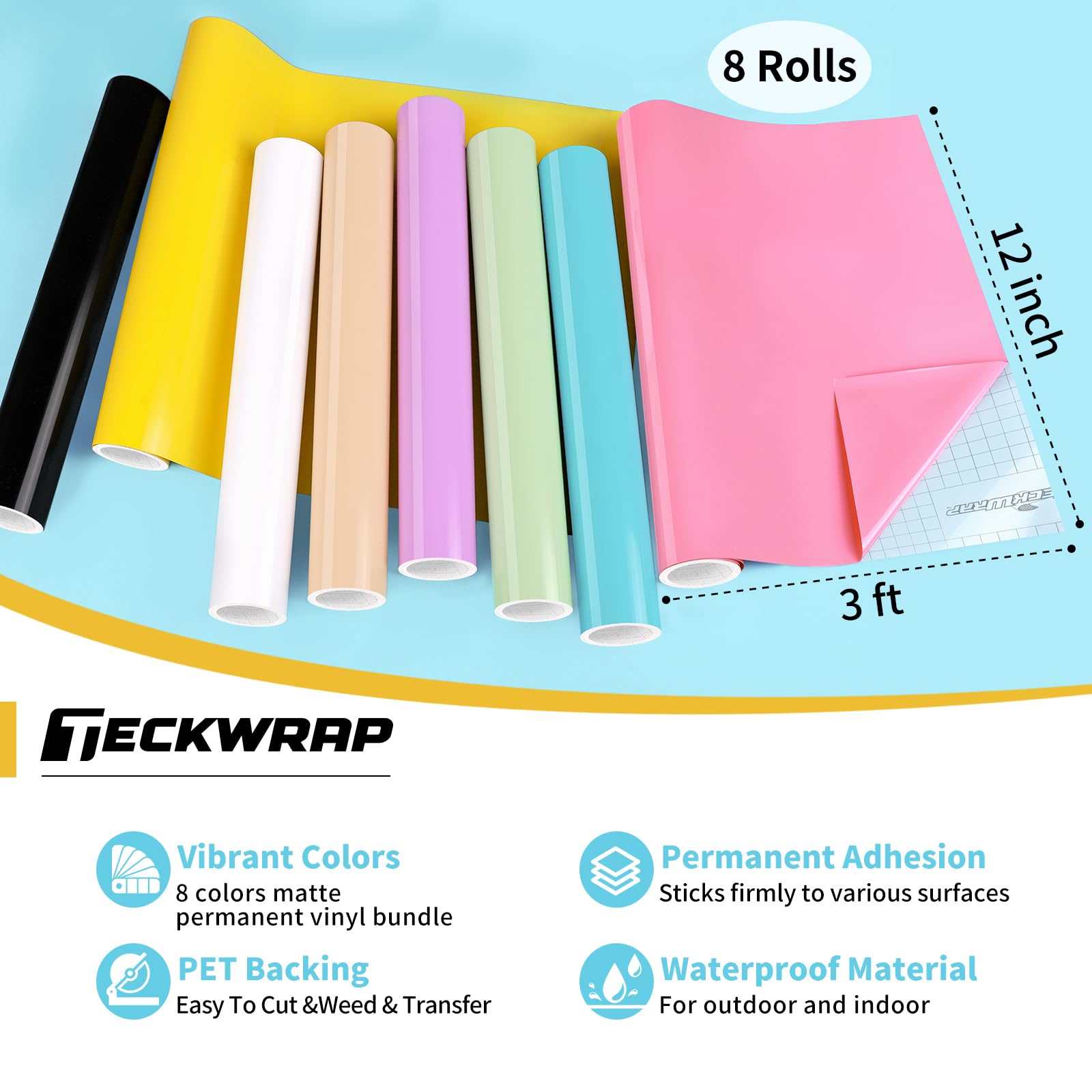 TECKWRAP Confezione da 50 fogli di vinile permanente, 30,5 x 20,3 cm, per decorazioni fai da te, tazze, finestre, ceramica, decorazioni per feste