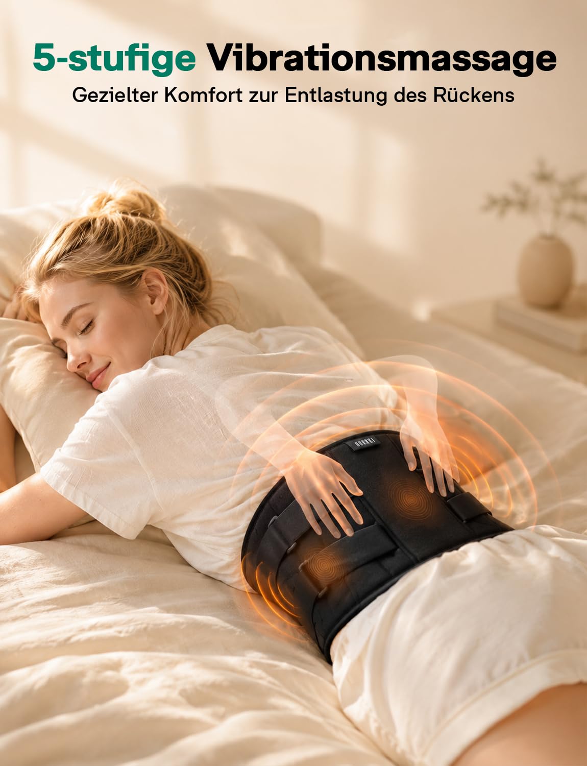 Wärmegürtel Rücken mit 5000mAh Akku, Ultraleise, 5 Vibrationsmodi, Schnelles Aufheizen in 3 Sekunden, 3 Heizstufen, Automatische Abschaltung nach 30 Minuten, 35 dB Geräuschlos