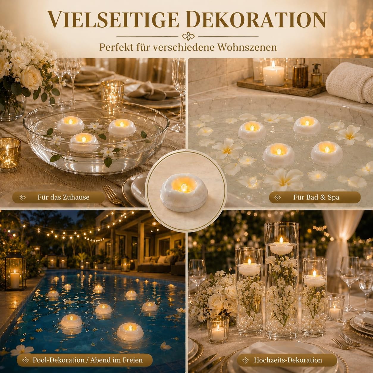 36 Stück 5,1 cm LED schwimmende Kerzen, 180 Stunden Schwimmkerzen für Pool, geeignet für romantische Hochzeitsmittelstücke/Badezimmer/Pool/Brunnen