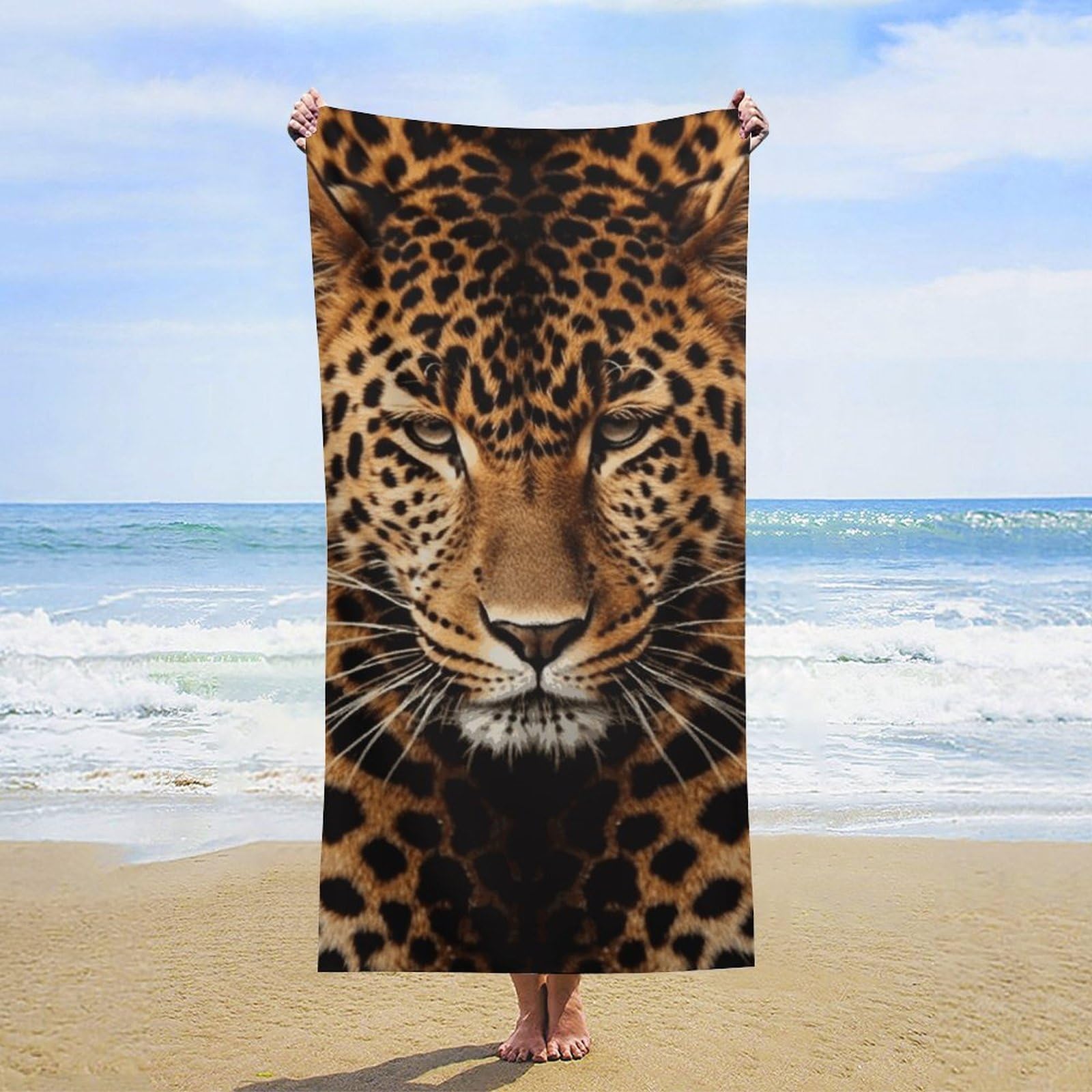 NTVOWPZO Depict A Leopard Beach Towel Oversized Microfiber Bath Towels Lightweight Sand Proof Beach Towels Absorbent Pool Towels for Swimming Yoga Bathroom Towel 31.5" X 63"