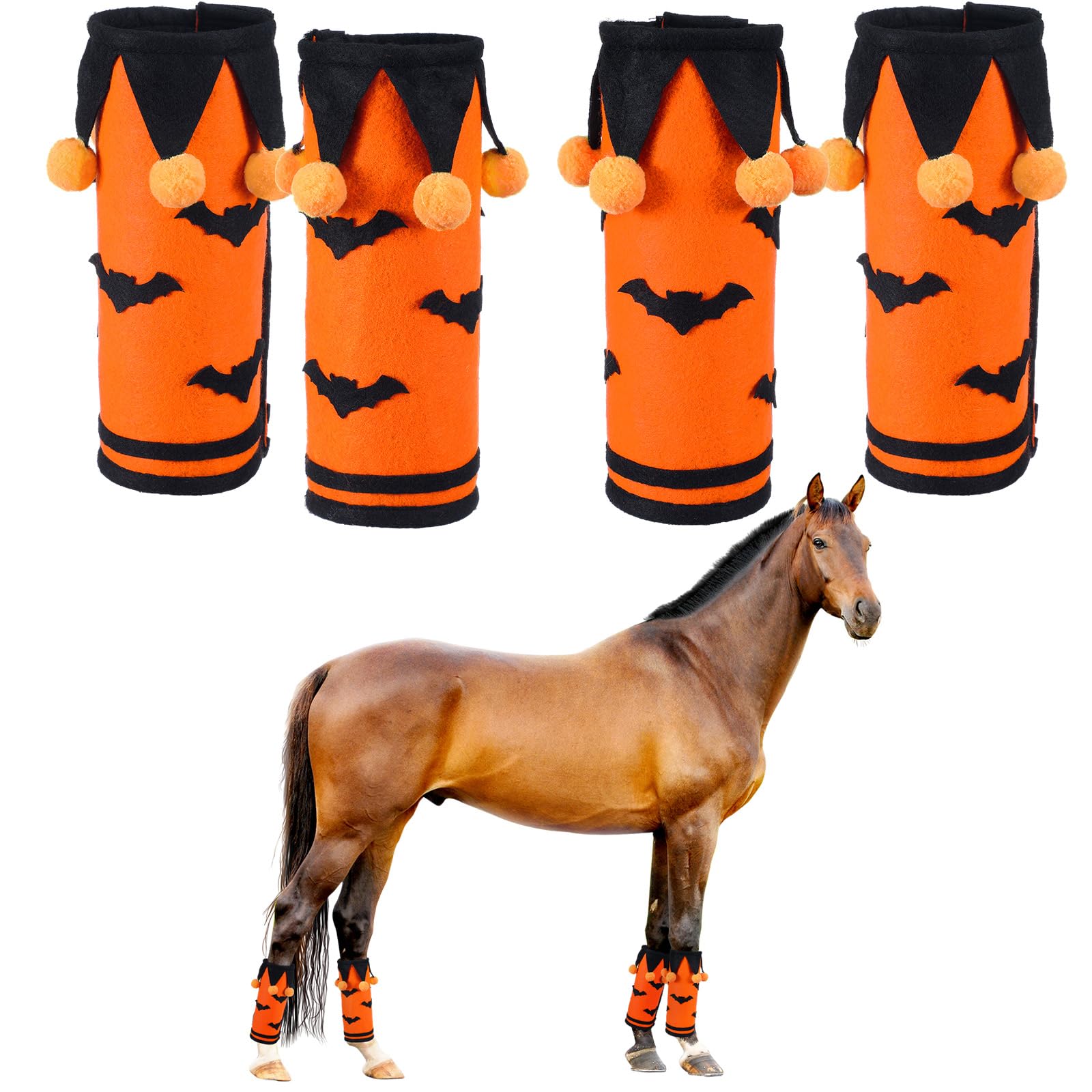 Abbylike 4 Pack Halloween Horse Costume Leg Wraps, Orange Black Felt