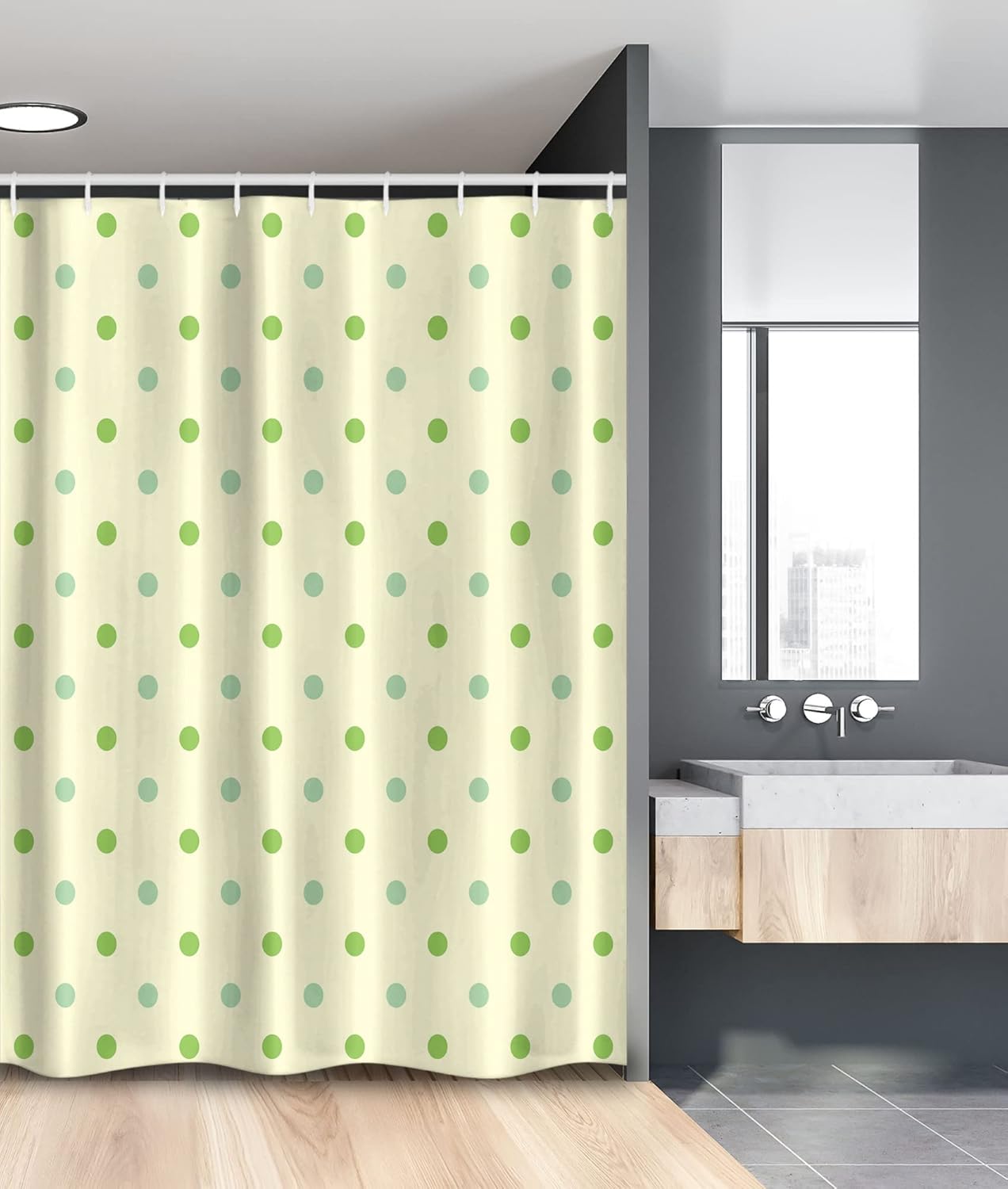 Ambesonne Geometric Stall Shower Curtain, Polka Dots Spots Classic Style Trendsetting Simple Monochrome Artwork, Fabric Bathroom Decor Set with Hooks, 36" W x 72" L, Pale Green Fern Green
