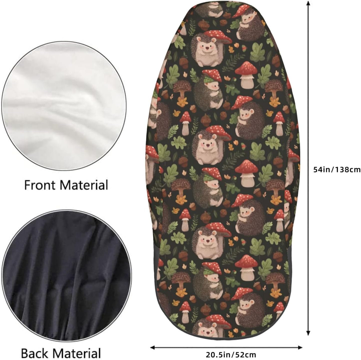 KiuLoam Cute Baby Hedgehog and Mushrooms Car Seat Covers for Women Girls, 2 Pcs Universal Fit Front Auto Seat Cover Protector for Vehicle Sedan SUV and Truck image 4