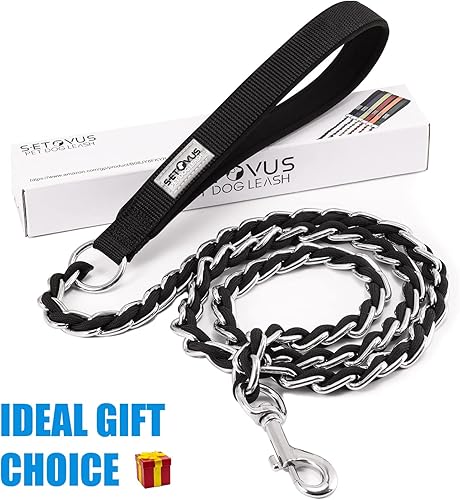 Miniatura 7 de Chew Proof Metal Leash Chain Dog Leash for Medium Large Dogs, Chain Link Dog Leash Anti Chew 5FT Strong Anti Bite Dog Leash Comfortable Soft Padded