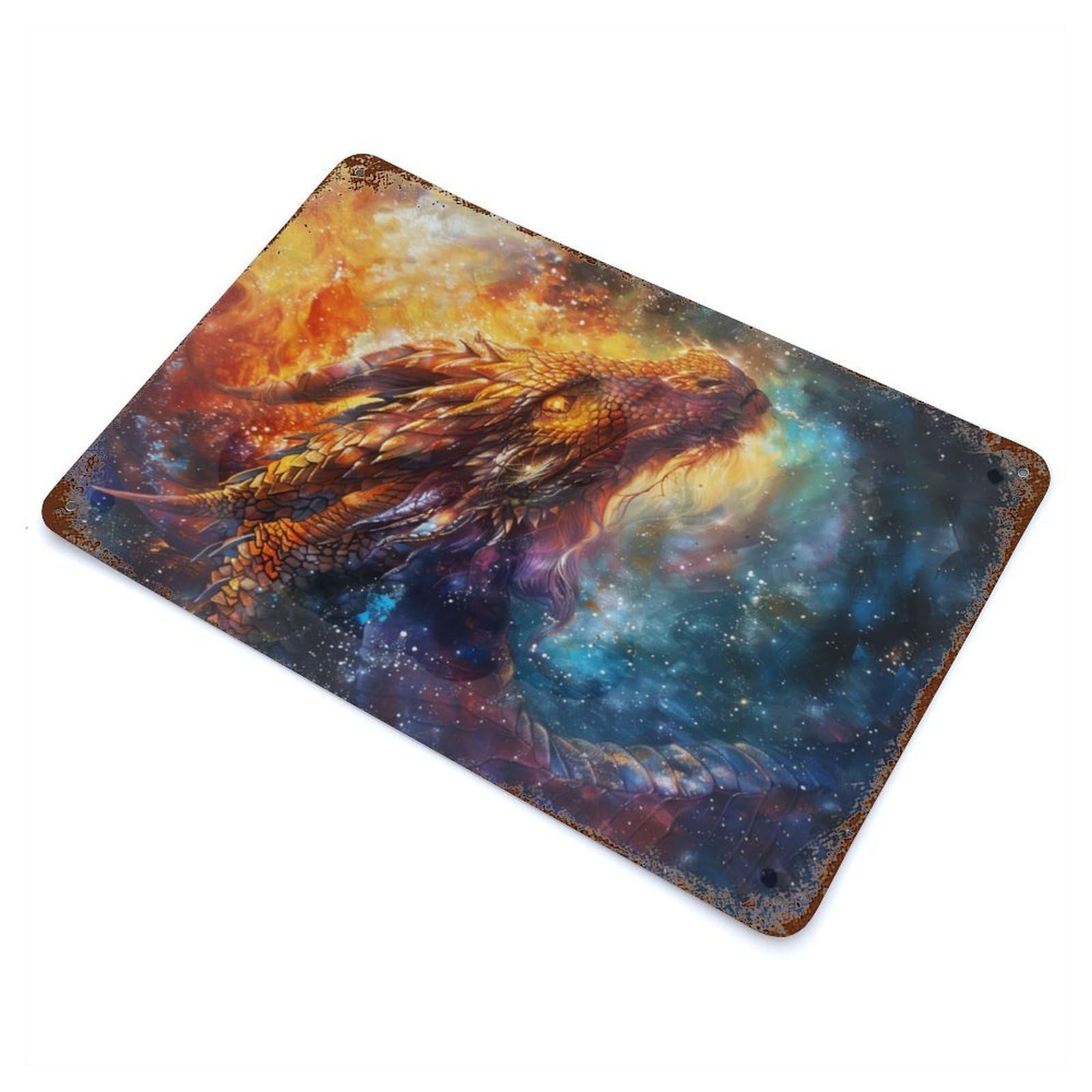 Rust Effect Majestic Dragon Blaze Vintage Rust Metal Sign 11.8"x7.9", Classic Wall Plaque for Shed, Workshop And Garage Wall Decor