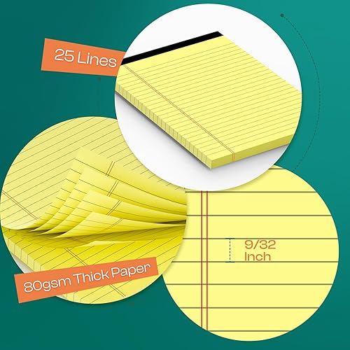 Miniatura 4 de Bloc legal amarillo de 5 x 8 pulgadas, paquete de 16 bloc de notas de papel grueso de 2.82 ozm, 25 líneas, bloc de notas perforado de doble cara,