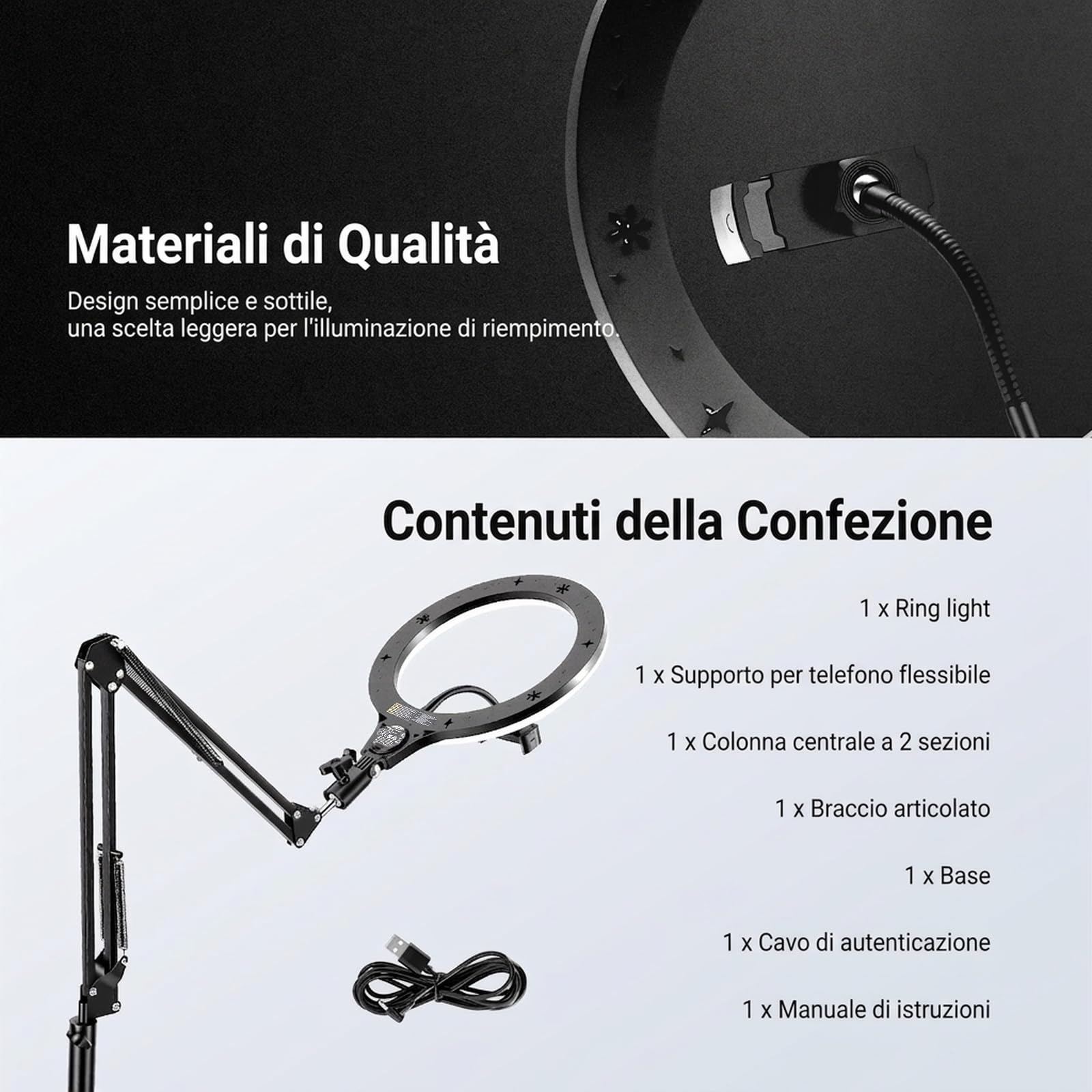 NEEWER ENTRY LEVEL VERSION 10" 10W Luce ad Anello con 46"-63" Supporto, N44 | Overhead Telefono Supporto, Supporto Compatibile con iPhone
