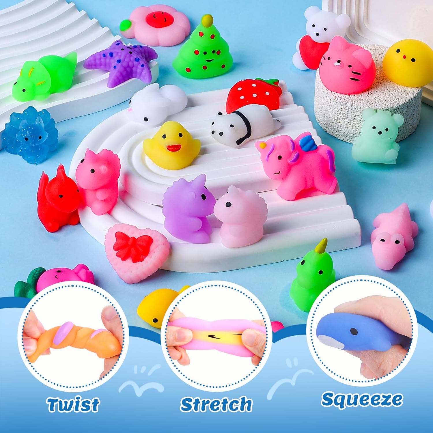 VISCOO 200 Pack Squishy Toys, Mochi Squishy Bulk, Kawaii Squishies Party Favors for Kids, Stress Relief Sensory Toys, Treasure Box Toys for Classroom Prizes, Easter Basket Stuffers,Goodie Bags Fillers
