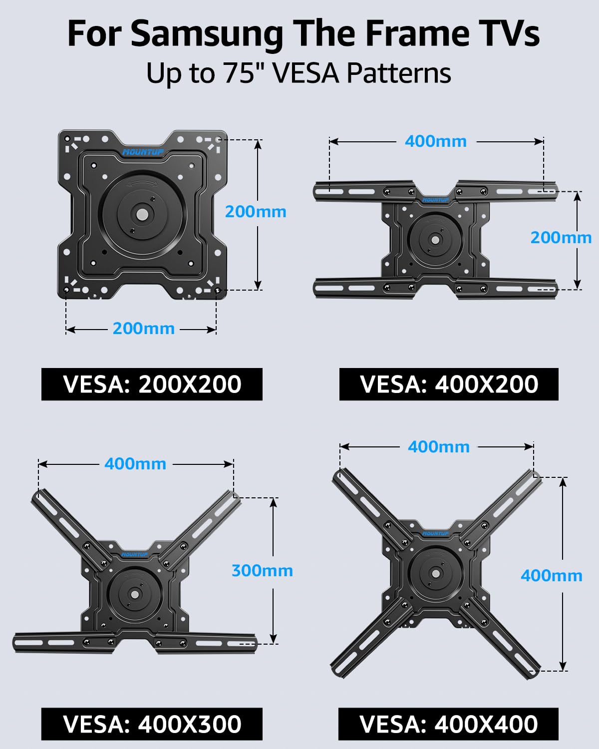 MOUNTUP MU0089 - Soporte de pared para TV ultrafino y giratorio para Samsung The Frame/Neo QLED 8K/Neo QLED 4K, soporte de TV de 90 grados horizontal a vertical, VESA máximo 400 x 400 mm, soporta