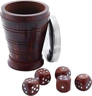 Sponsored Ad - Hand-Crafted Set of 5 Classic Wooden Dice, Cube Gaming Dice with Storage Cup with Brass LID