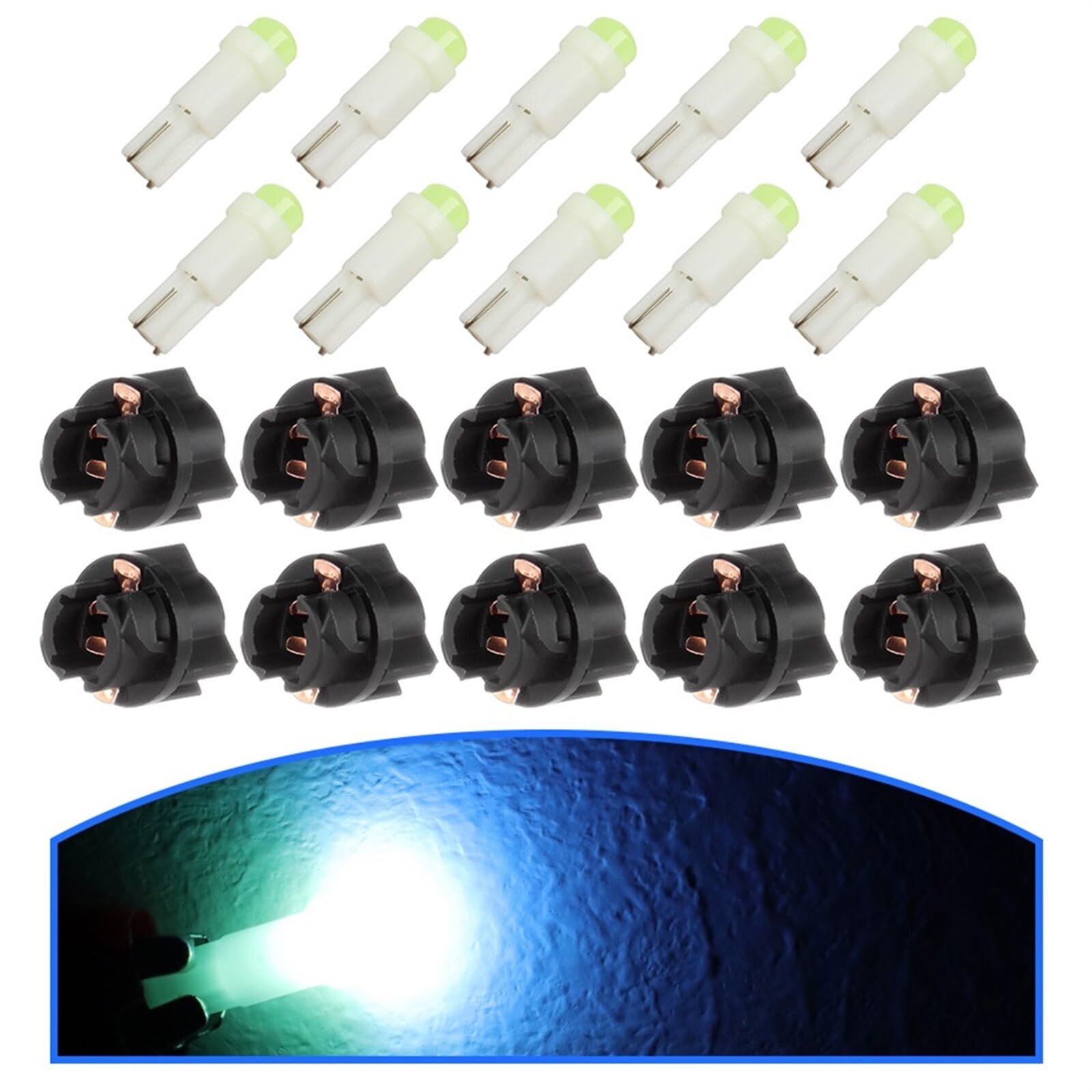 LBRST 10 x T5 Ice Blue Instrument Lights 10 x T5 74 73 2721 Twist Lock Socket 12V/24V-20MA-8LM