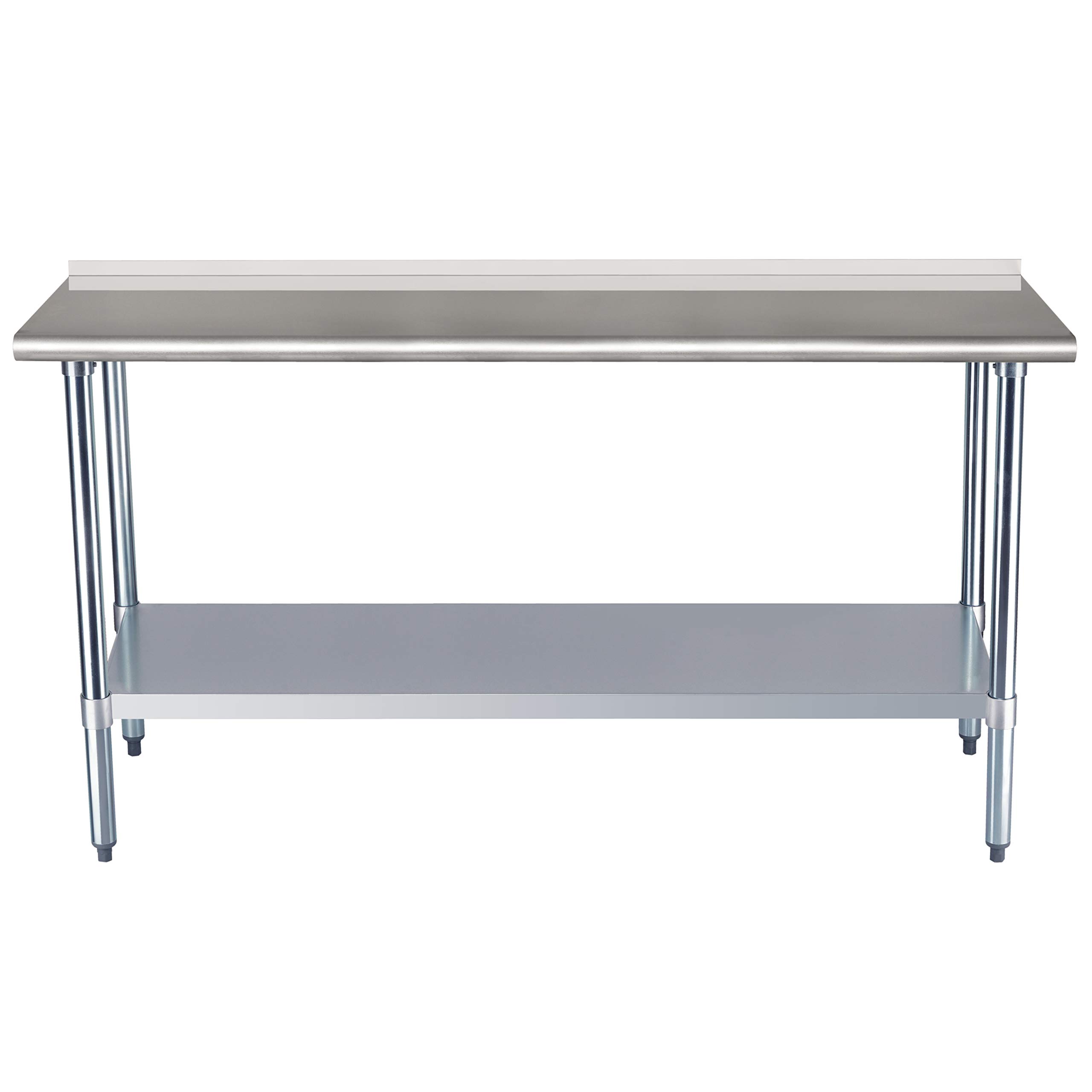 Amazon Basics Mesa de trabajo de acero inoxidable NSF con peto, 61 x 152 cm, Plateado