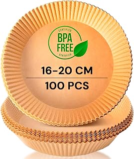edihome 100 pieces air fryer paper air fryer paper 16-20 cm, BPA-free hot air fryer accessories, disposable oven accessories, 5 to 8 litres (circle shape, 16-20 cm)