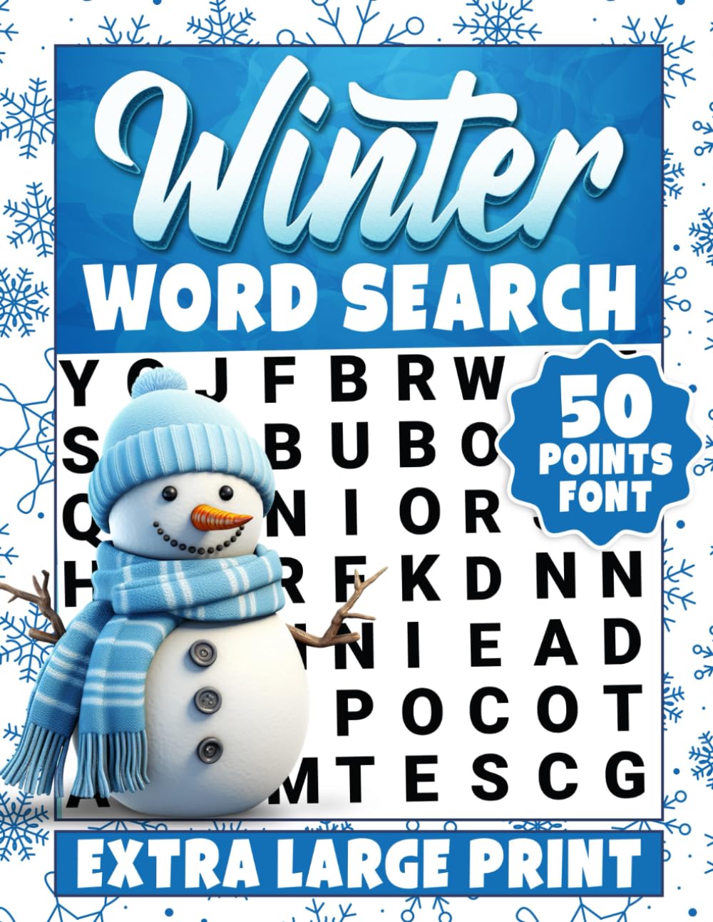 50 Points Font Size Jumbo Print Winter Word Search: Ideal for seniors with vision problems, this Relaxing Winter Themed Word Find Puzzle Book offers a delightful and engaging way to pass the time