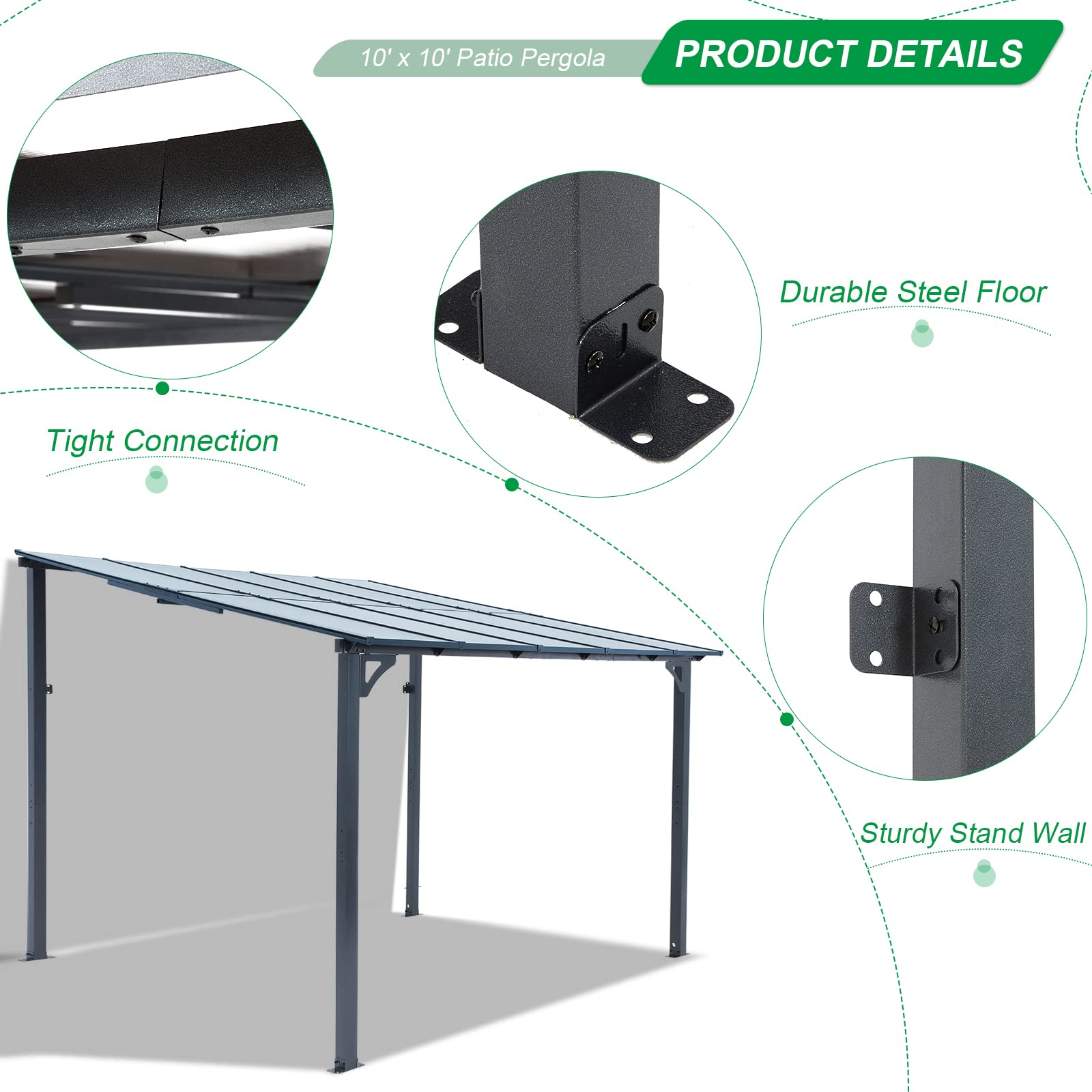 Buy AECOJOY 10’ x 10’ Hardtop Patio Gazebo,Patio Wall Pergola Sun Shade