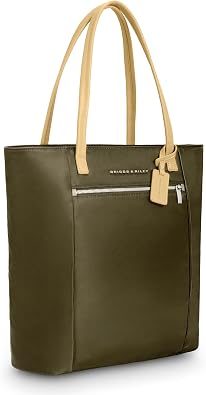 Briggs & Riley Vertical Tote Bag for Women & Men - Nylon Tote Bag for Weekend Travel & Work, Carry On Handbag, Smooth Zipper Closure, Fits 15" Laptop - Rhapsody Collection, Olive