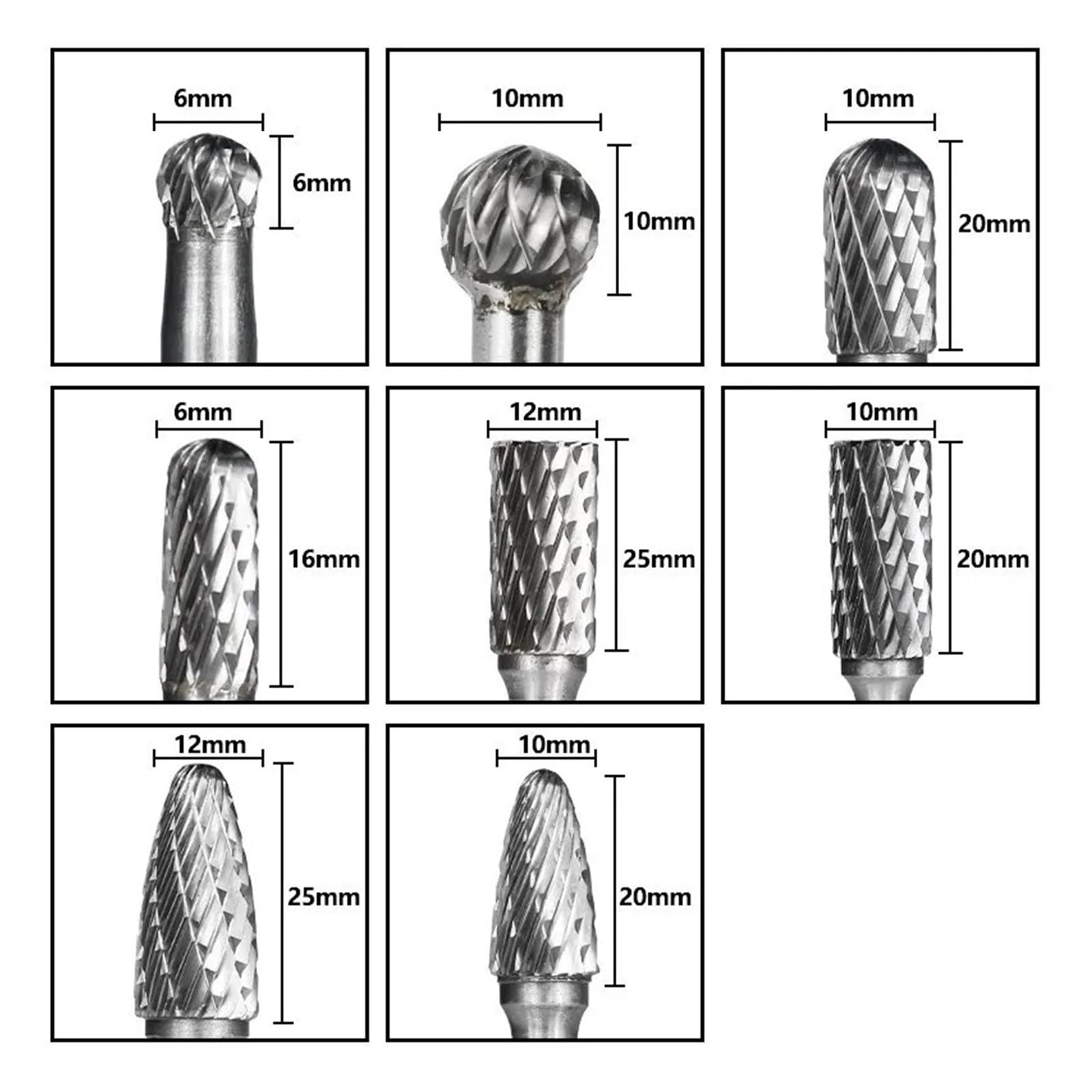 8 sztuk/zestaw 6 mm-12 mm wiertła z węglika spiekanego do grawerowania 6 mm obrotowy pilnik do metalowych narzędzi ręcznych